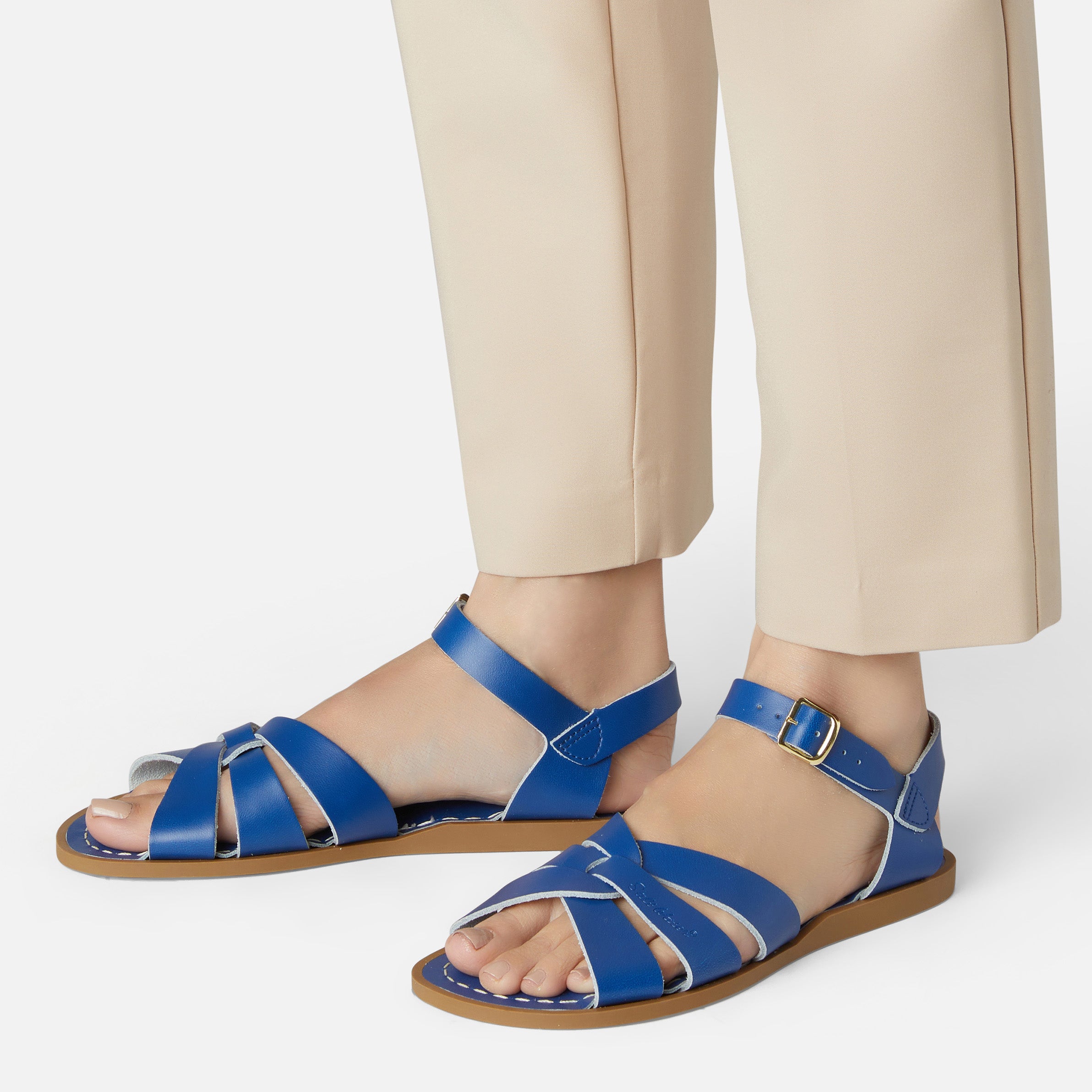 Women s Blue and Navy Flat Leather Sandals