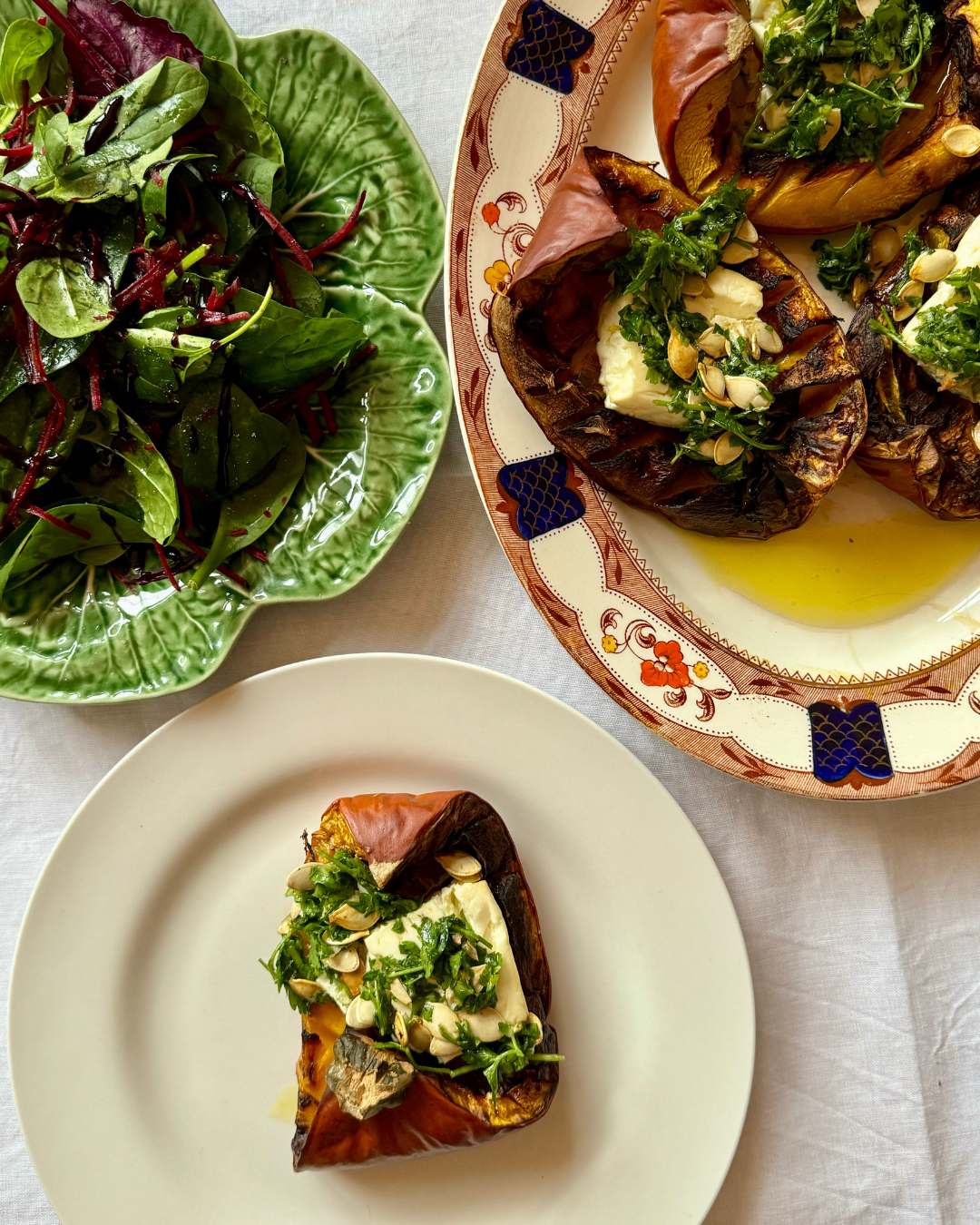 Autumnal Roasted Pumpkin with Salsa Verde & Feta by @tarasbusykitchen
